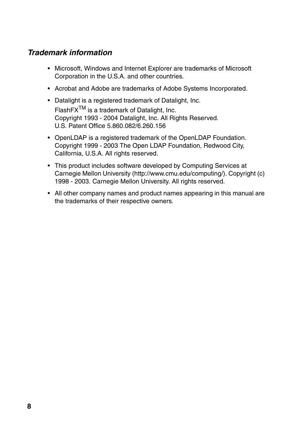 Trademark information | Sharp FO-IS125N User Manual | Page 10 / 179