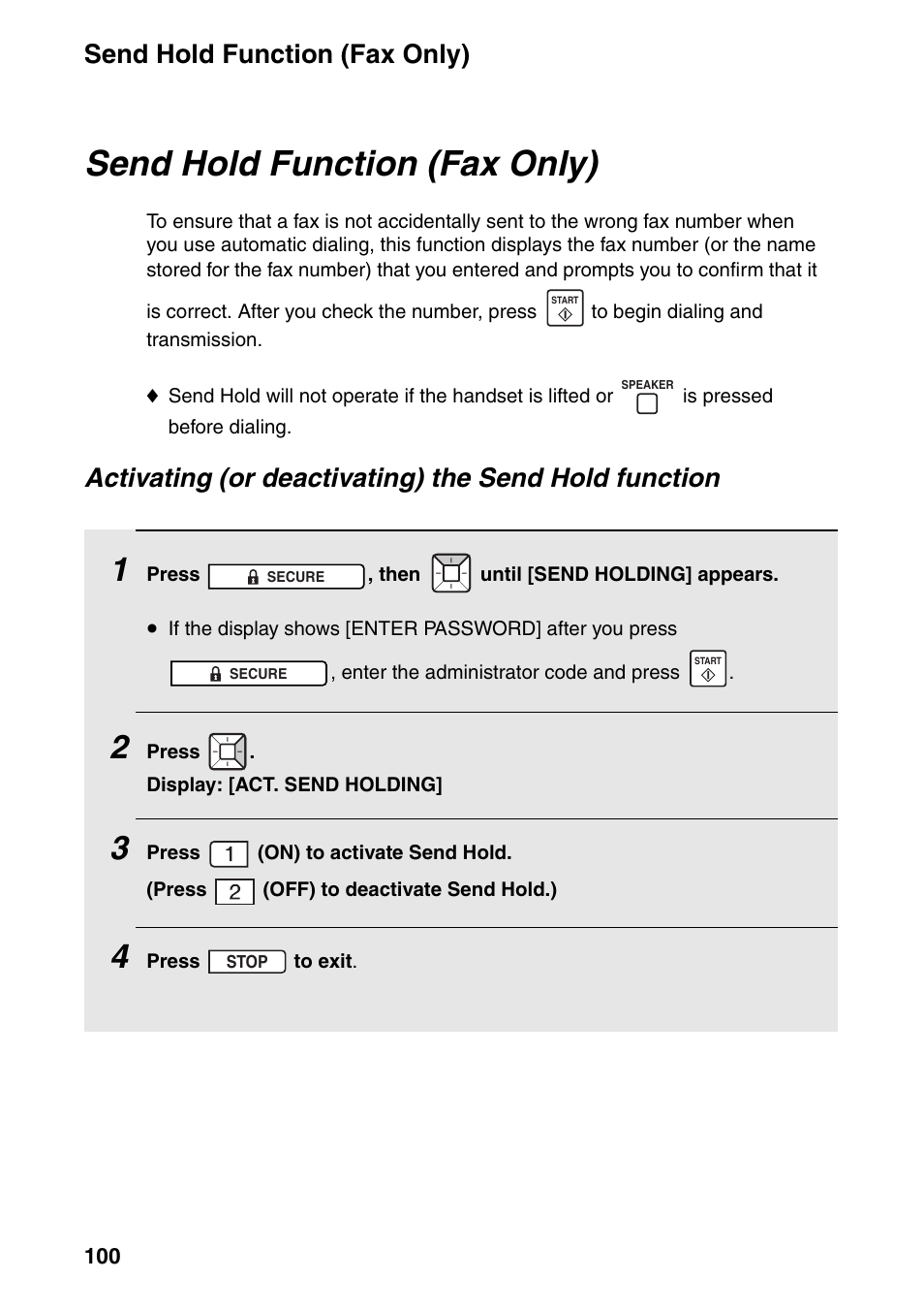 Send hold function (fax only) | Sharp FO-IS125N User Manual | Page 102 / 179