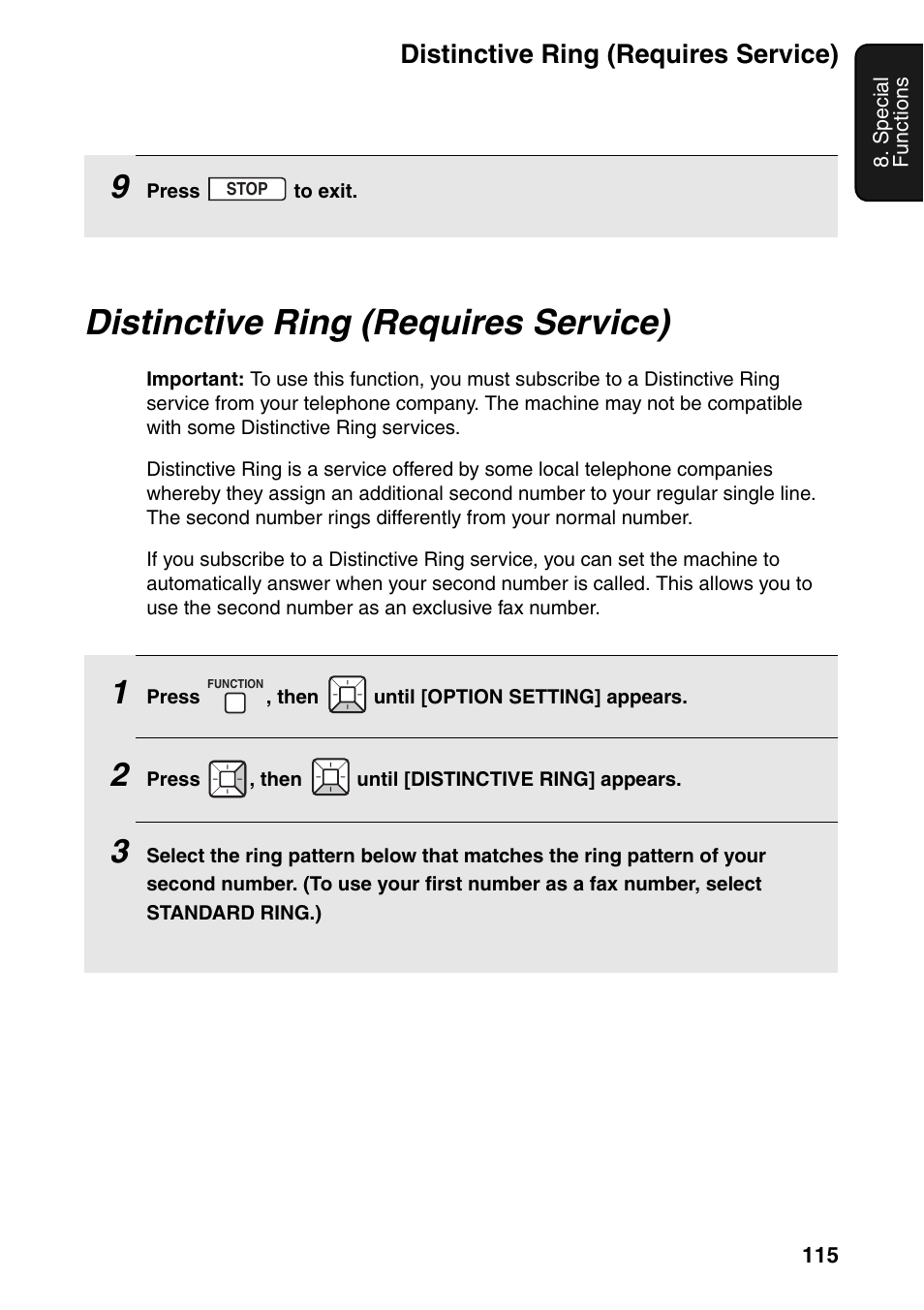 Distinctive ring (requires service) | Sharp FO-IS125N User Manual | Page 117 / 179