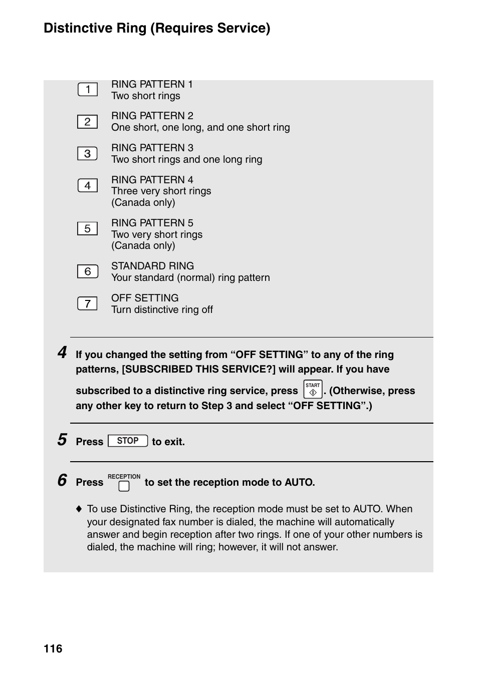 Distinctive ring (requires service) | Sharp FO-IS125N User Manual | Page 118 / 179