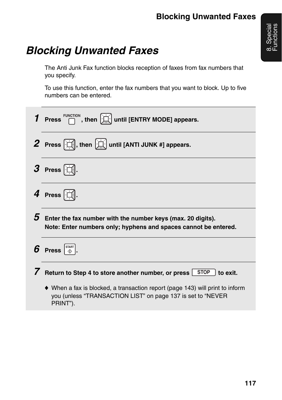 Blocking unwanted faxes | Sharp FO-IS125N User Manual | Page 119 / 179