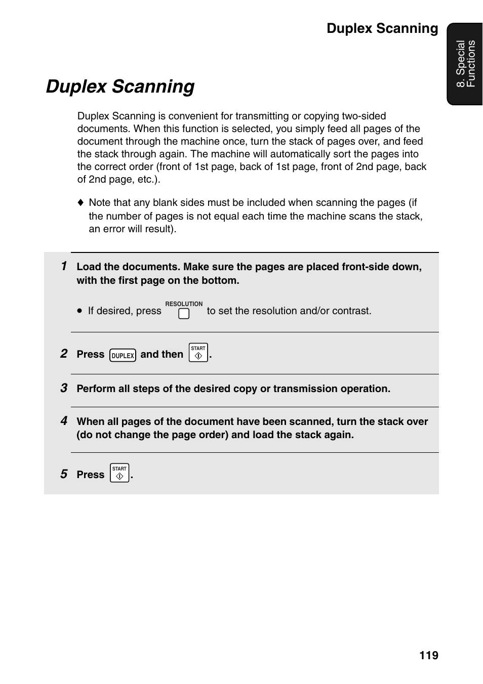 Duplex scanning | Sharp FO-IS125N User Manual | Page 121 / 179