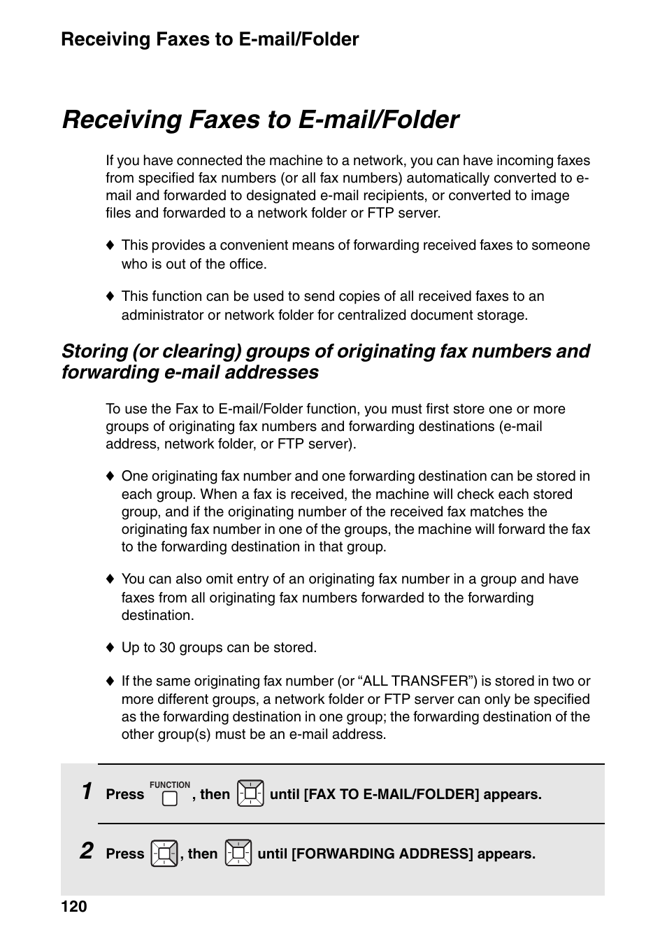 Receiving faxes to e-mail/folder | Sharp FO-IS125N User Manual | Page 122 / 179