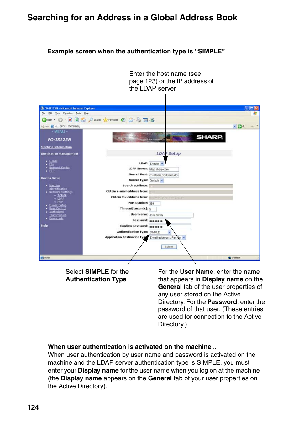 Searching for an address in a global address book | Sharp FO-IS125N User Manual | Page 126 / 179