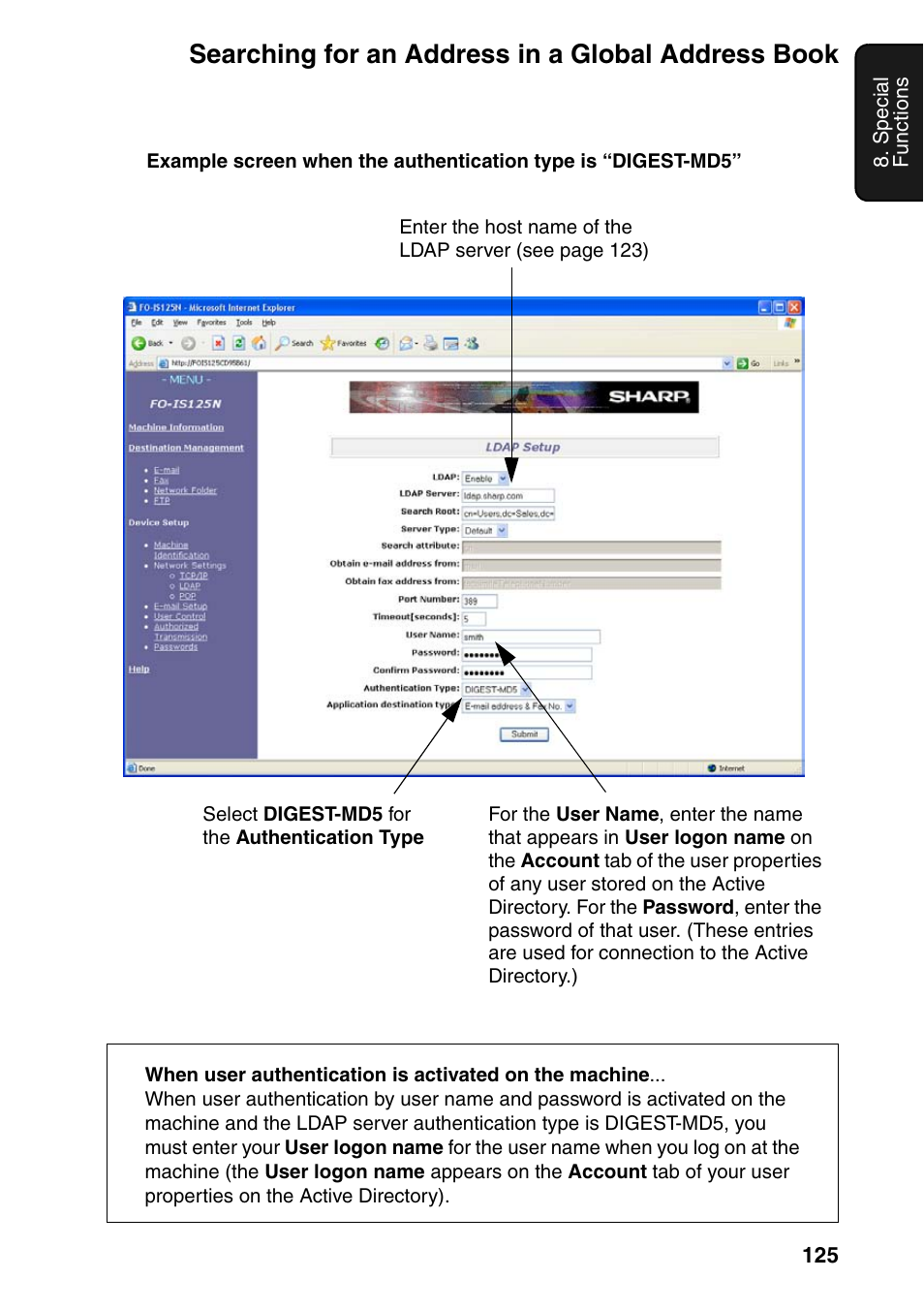 Searching for an address in a global address book | Sharp FO-IS125N User Manual | Page 127 / 179