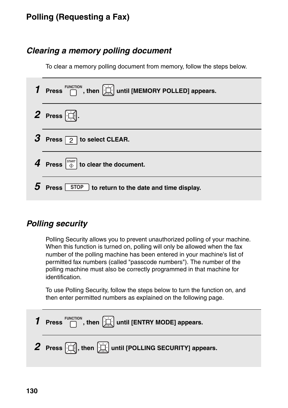 Polling (requesting a fax), Polling security | Sharp FO-IS125N User Manual | Page 132 / 179