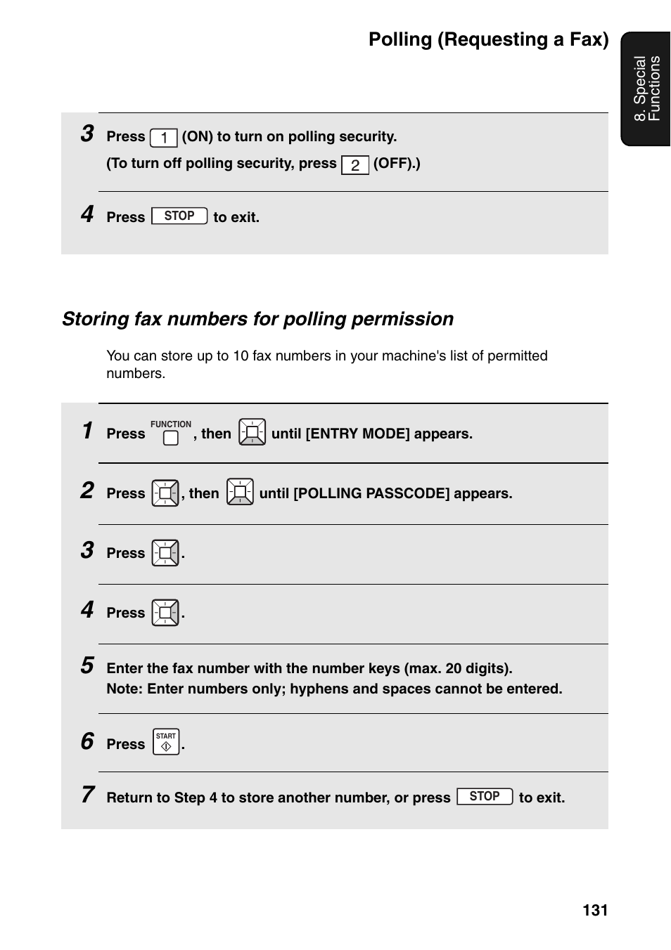 Polling (requesting a fax), Storing fax numbers for polling permission | Sharp FO-IS125N User Manual | Page 133 / 179