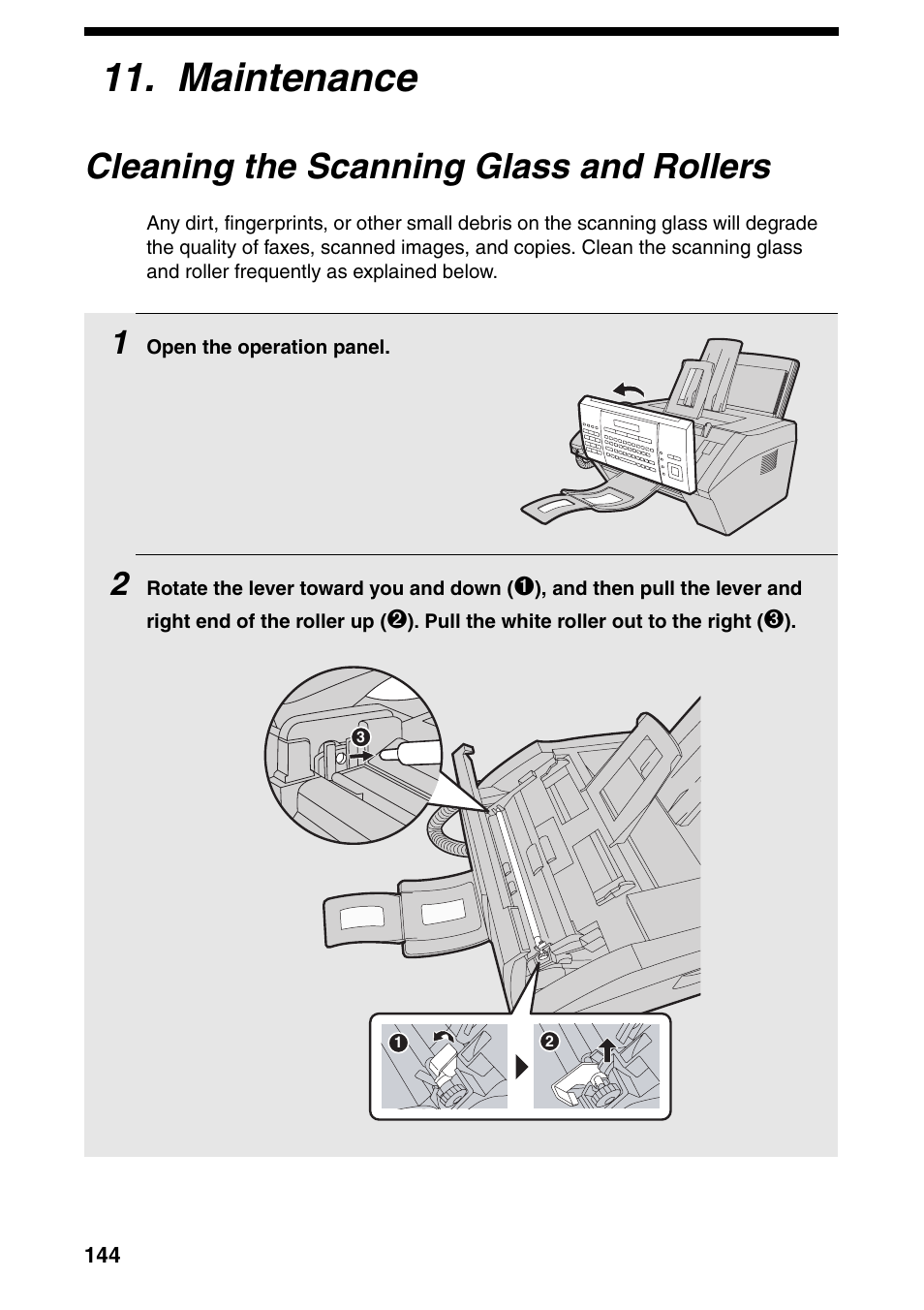 Maintenance, Cleaning the scanning glass and rollers | Sharp FO-IS125N User Manual | Page 146 / 179