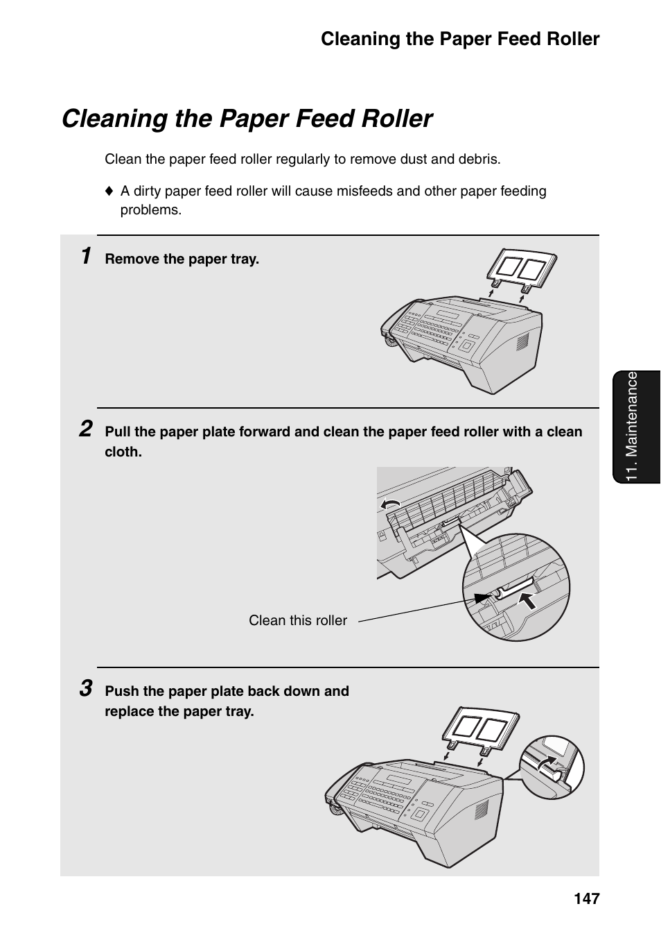 Cleaning the paper feed roller | Sharp FO-IS125N User Manual | Page 149 / 179