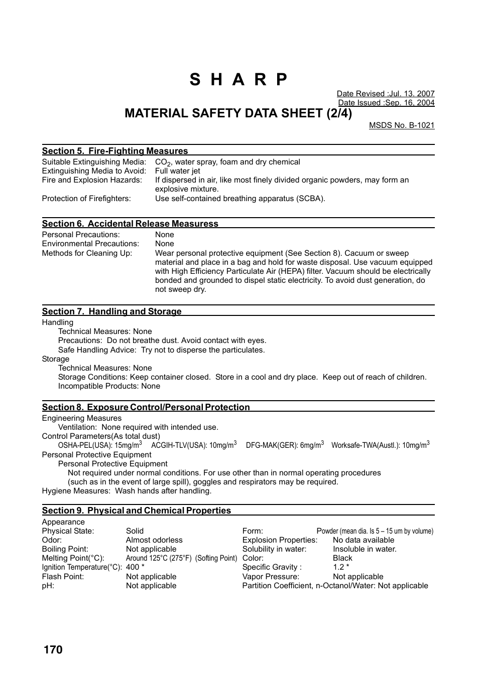 Material safety data sheet (2/4) | Sharp FO-IS125N User Manual | Page 172 / 179