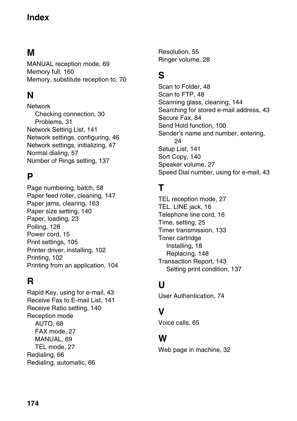 Index | Sharp FO-IS125N User Manual | Page 176 / 179