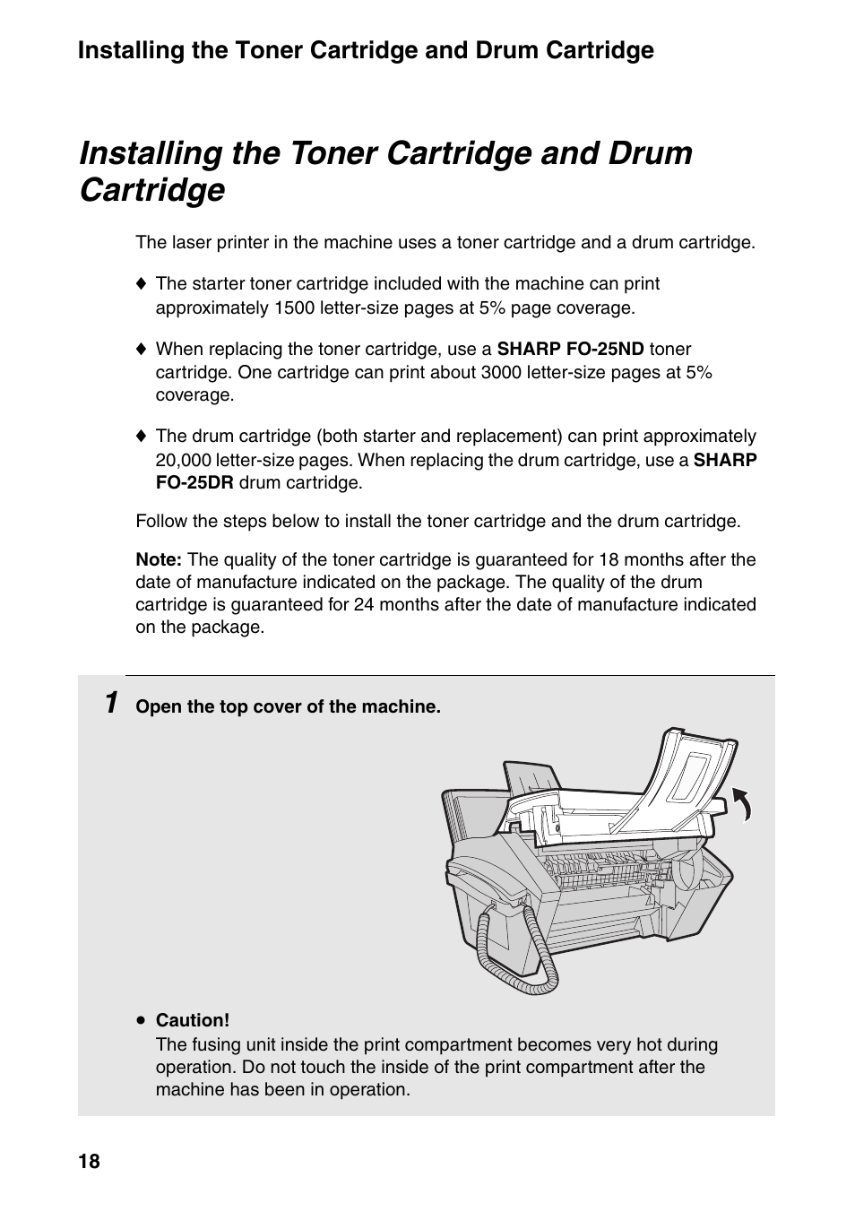 Installing the toner cartridge and drum cartridge | Sharp FO-IS125N User Manual | Page 20 / 179