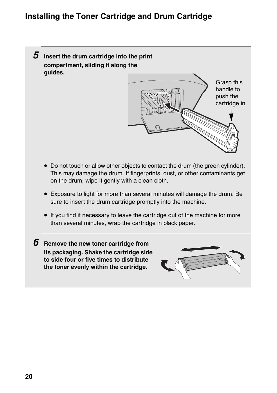 Installing the toner cartridge and drum cartridge | Sharp FO-IS125N User Manual | Page 22 / 179