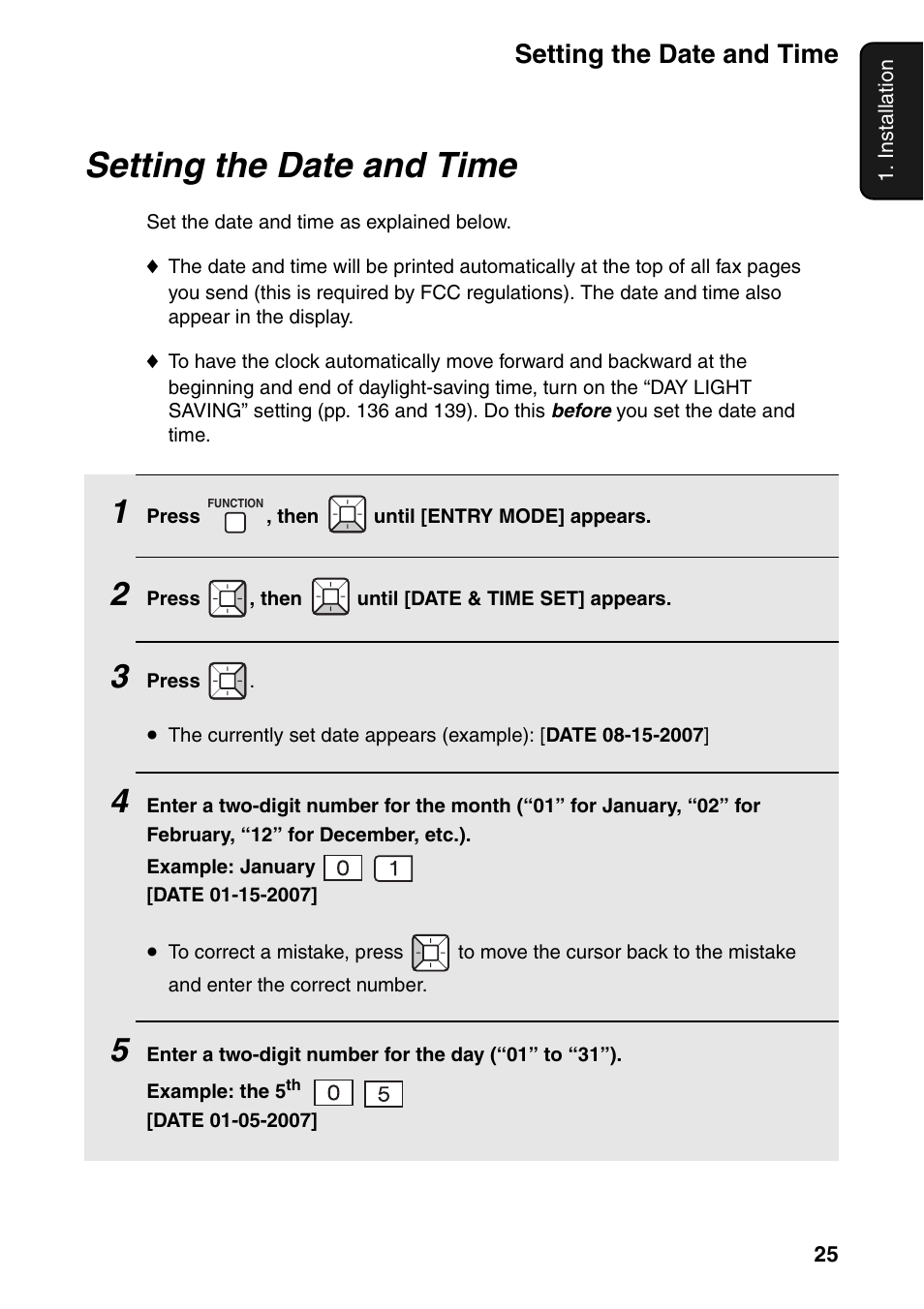 Setting the date and time | Sharp FO-IS125N User Manual | Page 27 / 179