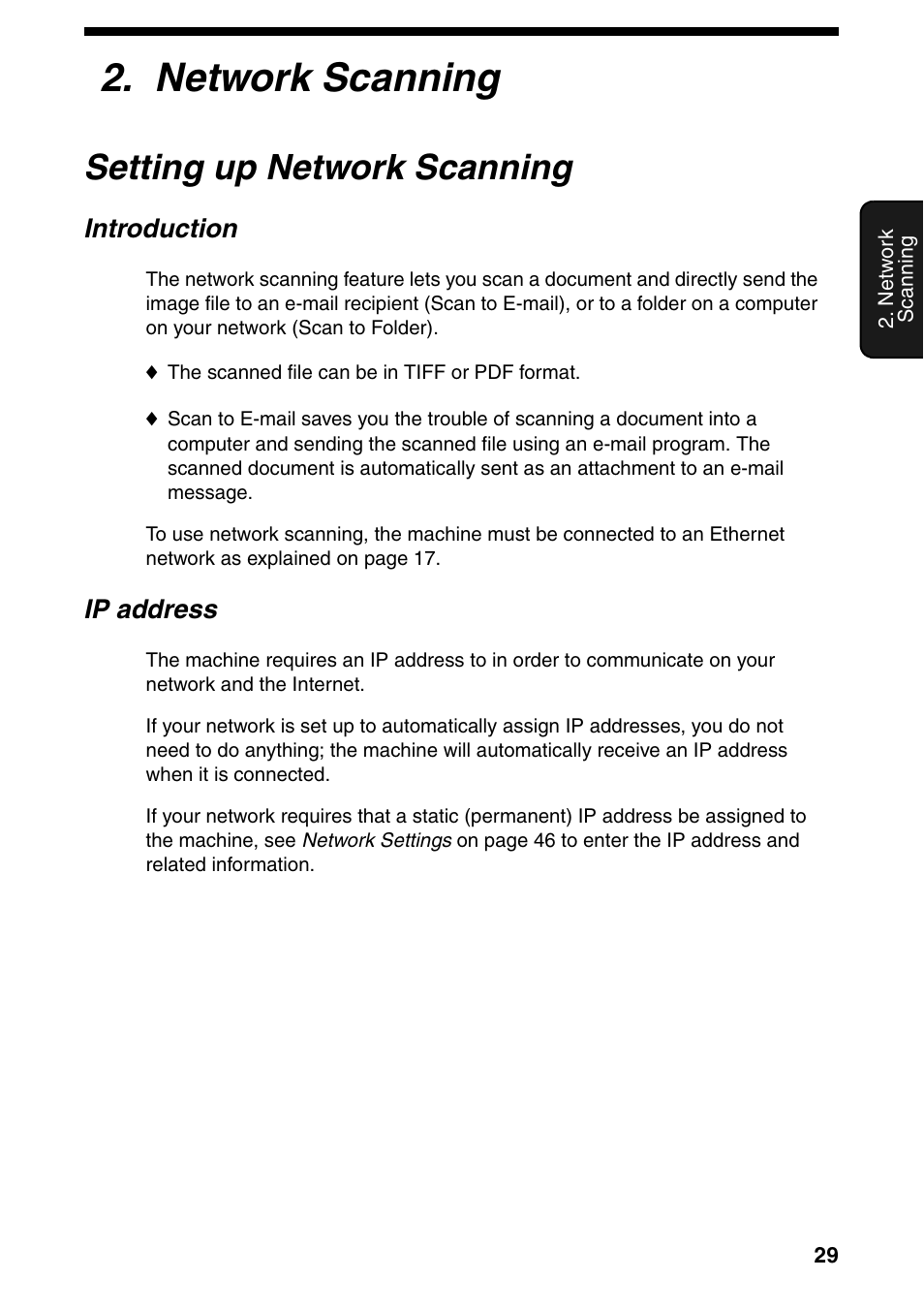 Network scanning, Setting up network scanning | Sharp FO-IS125N User Manual | Page 31 / 179