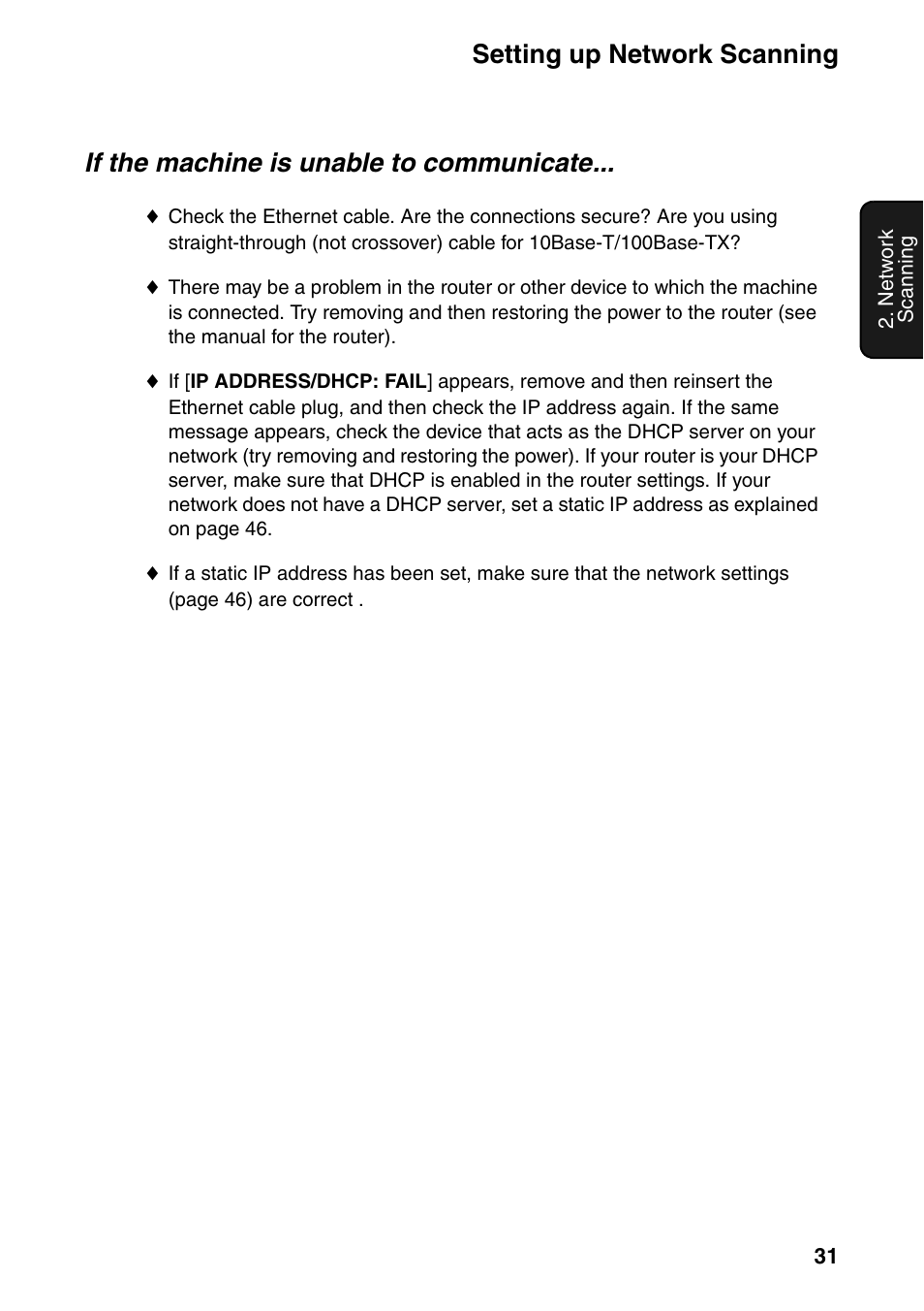 Setting up network scanning, If the machine is unable to communicate | Sharp FO-IS125N User Manual | Page 33 / 179