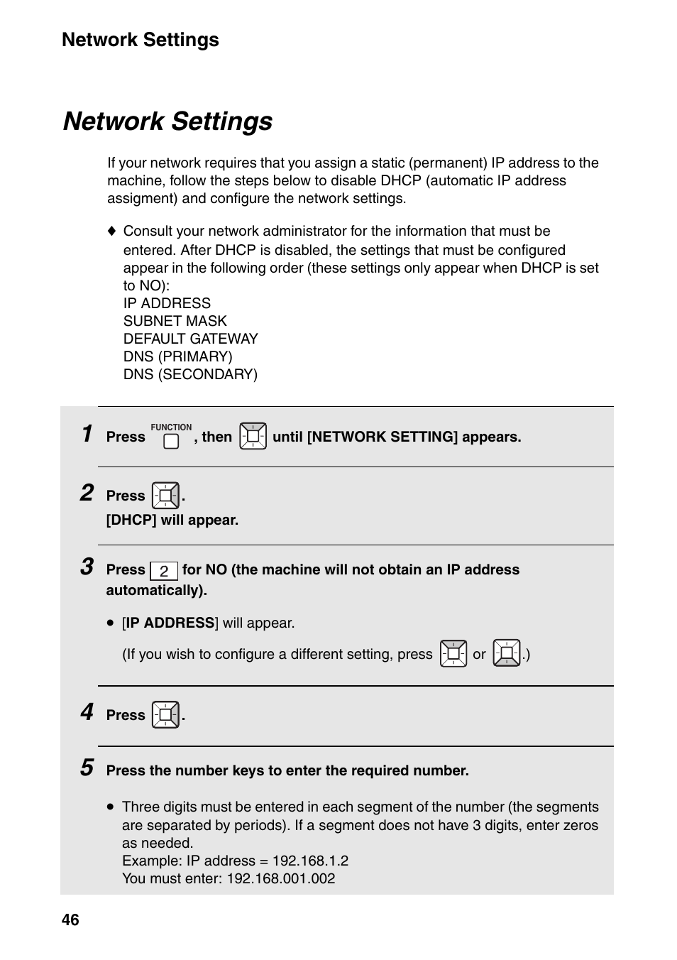 Network settings | Sharp FO-IS125N User Manual | Page 48 / 179