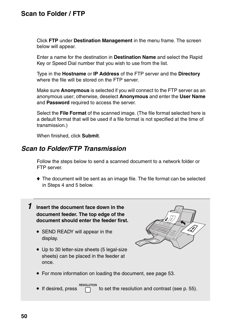 Scan to folder / ftp, Scan to folder/ftp transmission | Sharp FO-IS125N User Manual | Page 52 / 179