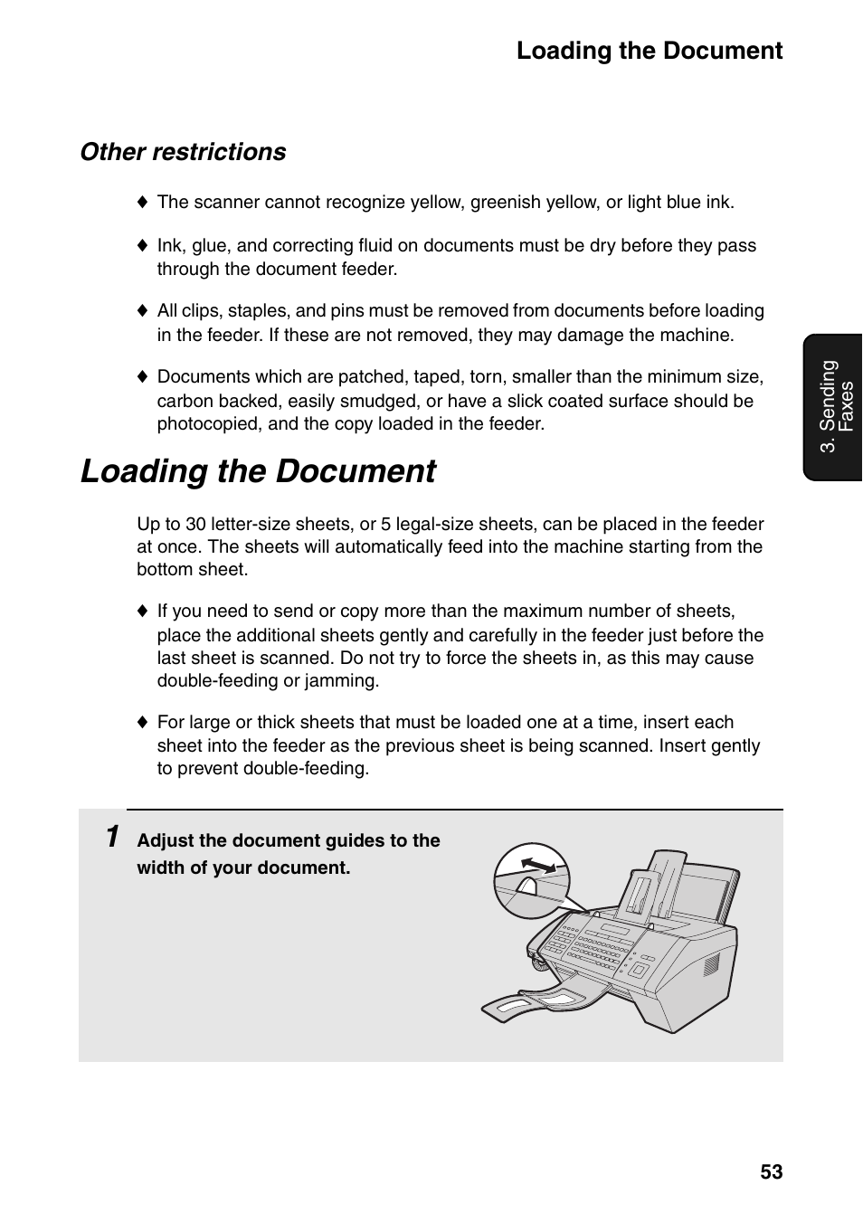 Loading the document, Other restrictions | Sharp FO-IS125N User Manual | Page 55 / 179