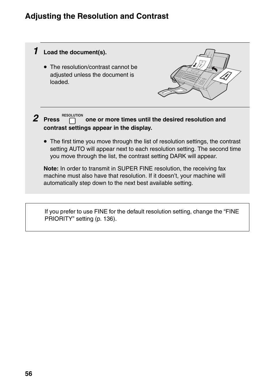 Adjusting the resolution and contrast | Sharp FO-IS125N User Manual | Page 58 / 179