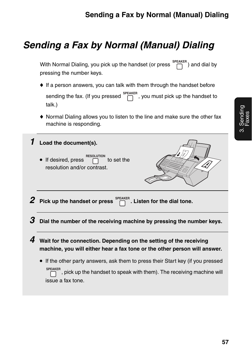 Sending a fax by normal (manual) dialing | Sharp FO-IS125N User Manual | Page 59 / 179