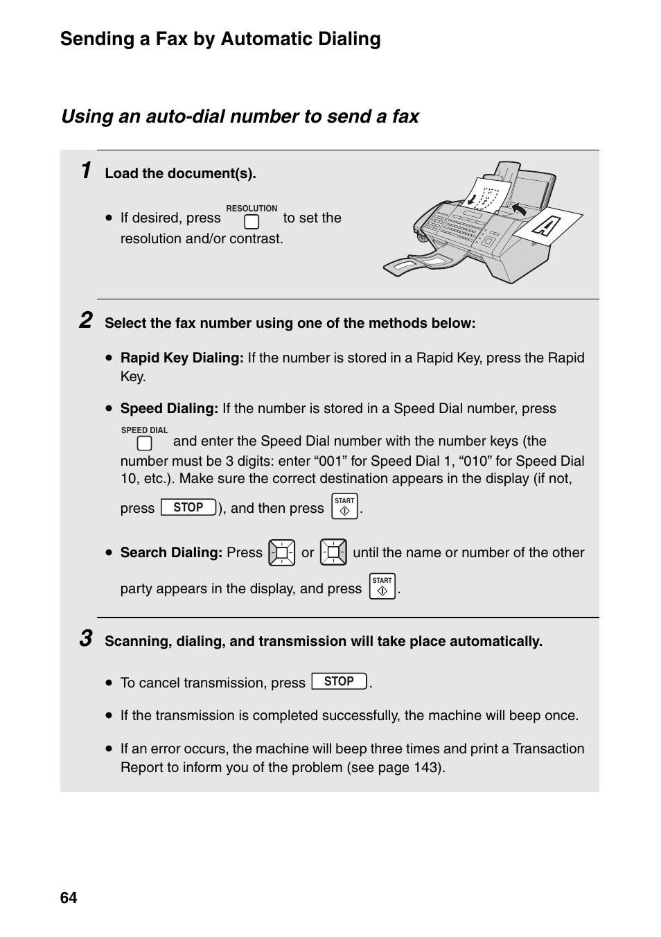 Sending a fax by automatic dialing, Using an auto-dial number to send a fax | Sharp FO-IS125N User Manual | Page 66 / 179