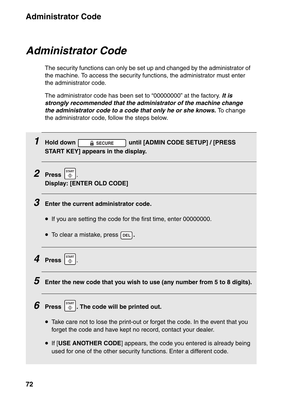 Administrator code | Sharp FO-IS125N User Manual | Page 74 / 179