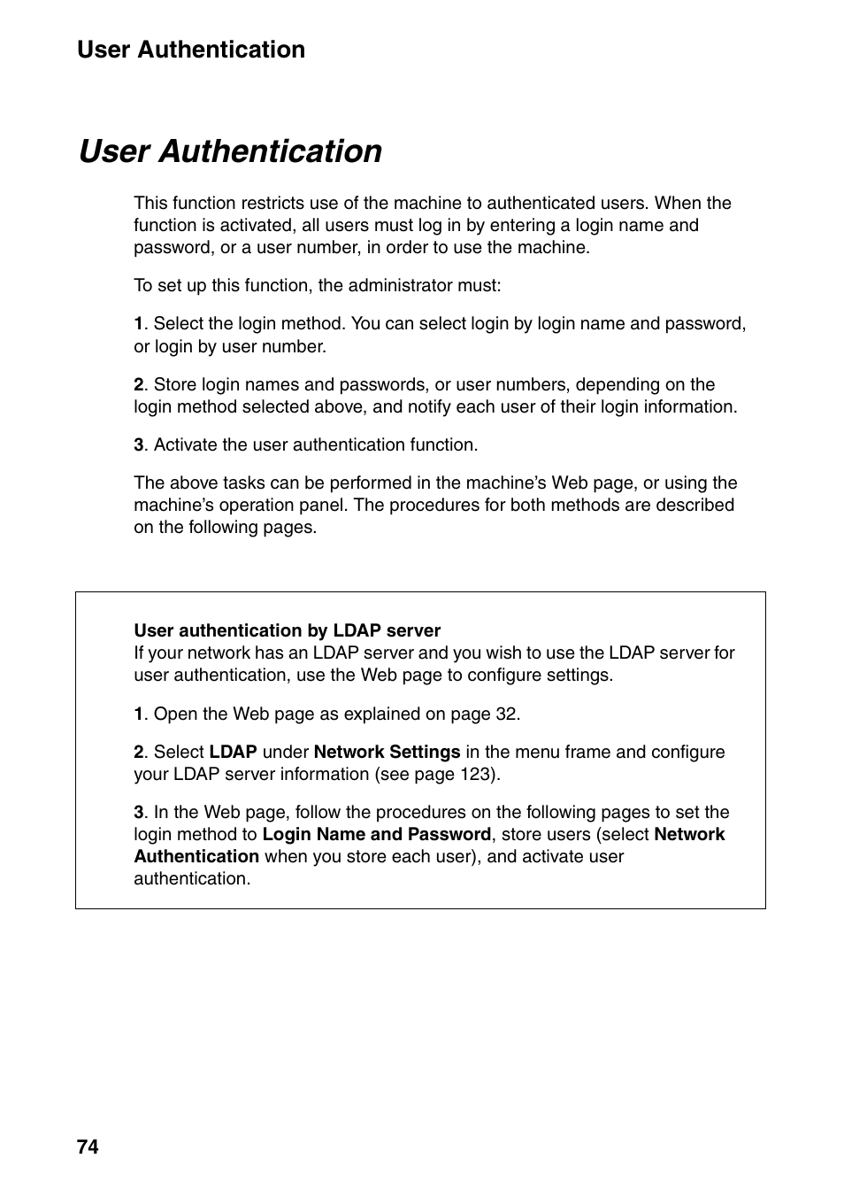 User authentication | Sharp FO-IS125N User Manual | Page 76 / 179