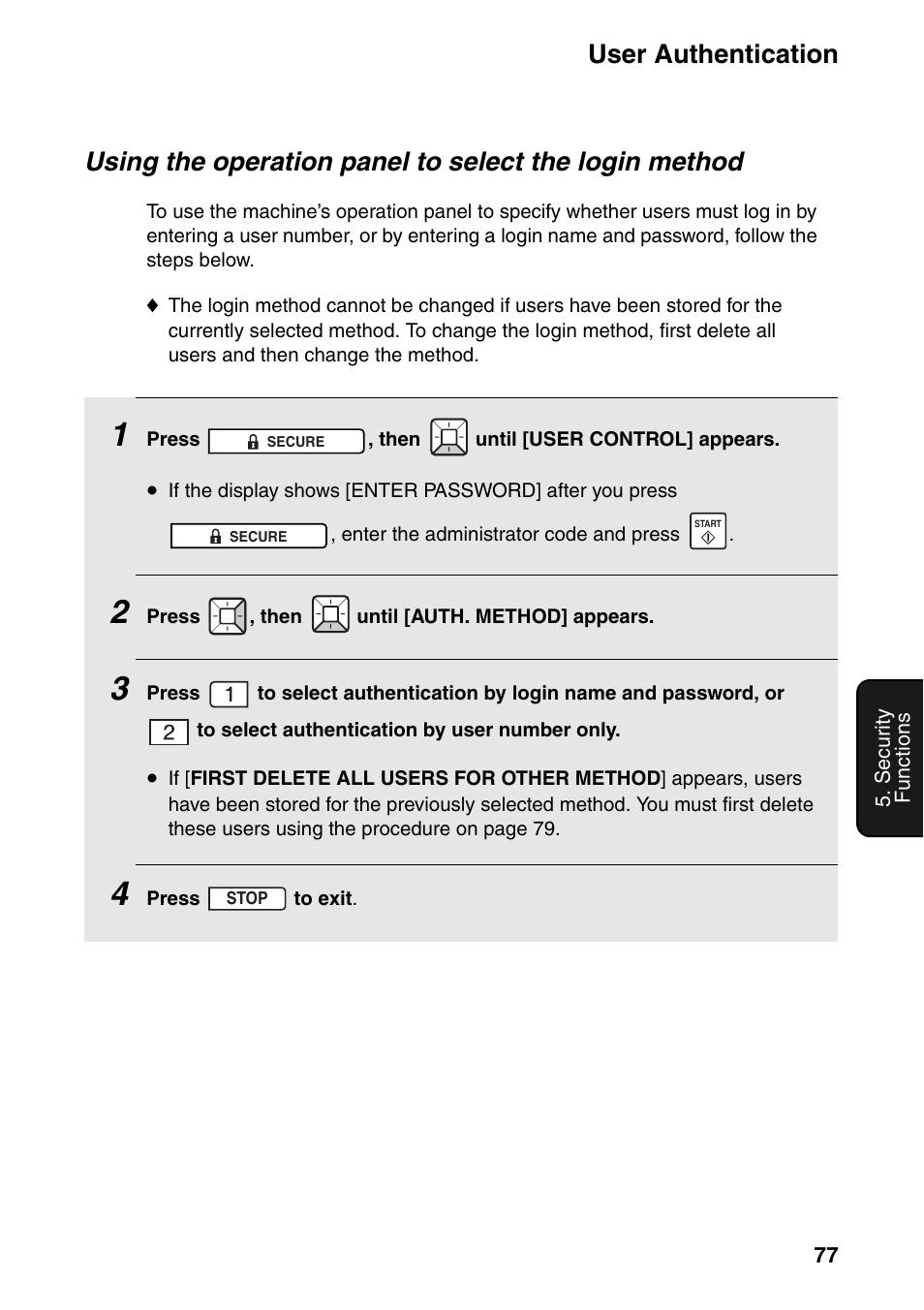 User authentication | Sharp FO-IS125N User Manual | Page 79 / 179