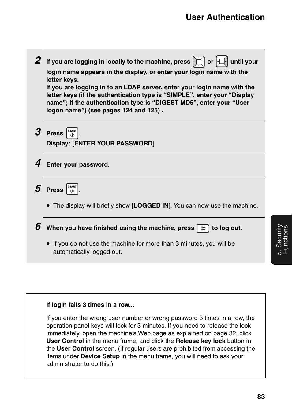 User authentication | Sharp FO-IS125N User Manual | Page 85 / 179