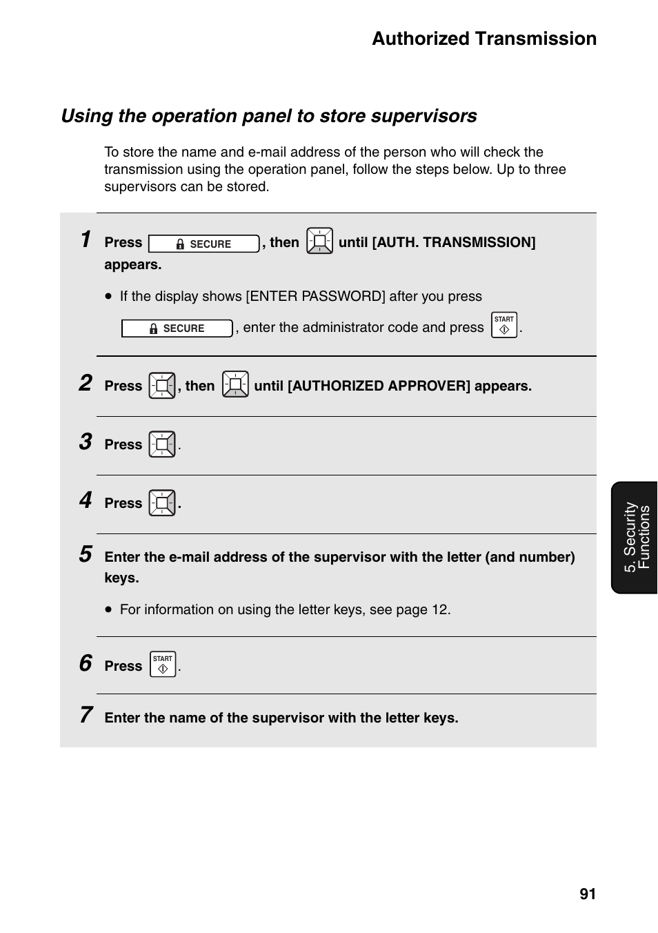 Authorized transmission, Using the operation panel to store supervisors | Sharp FO-IS125N User Manual | Page 93 / 179