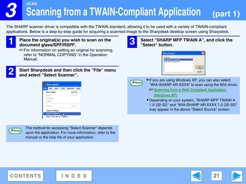 Scanning from a twain-compliant application, Part 1) | Sharp AR-M160 User Manual | Page 21 / 33