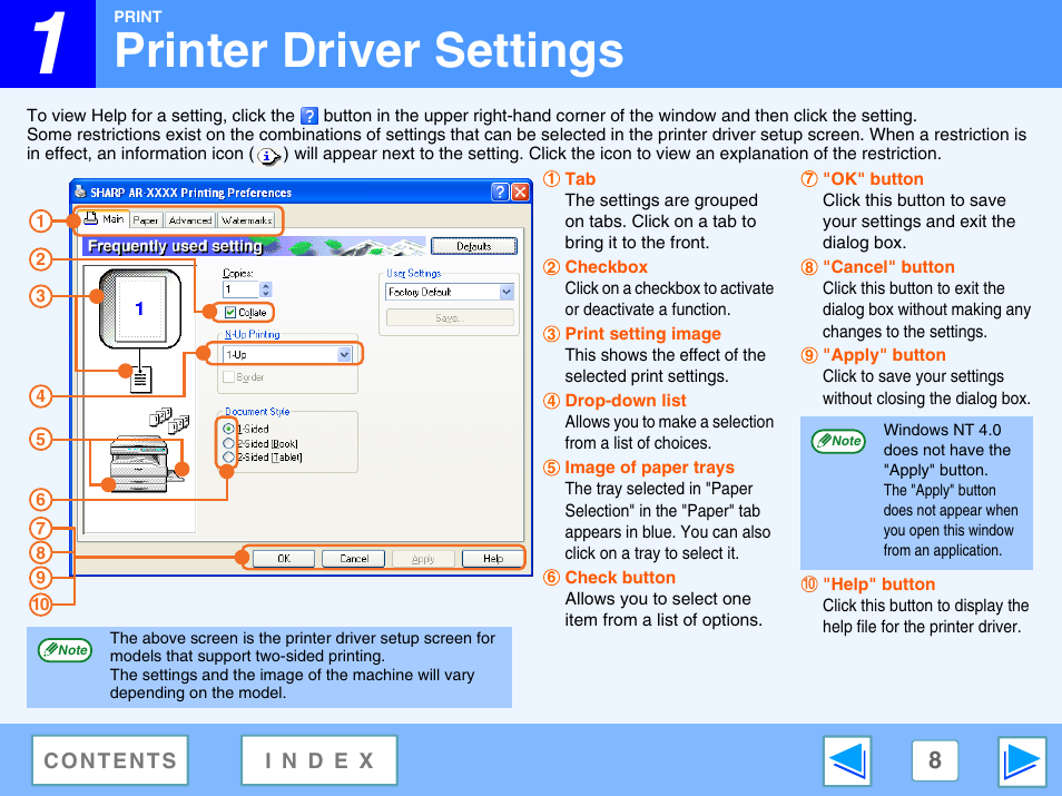 Printer driver settings | Sharp AR-M160 User Manual | Page 8 / 33