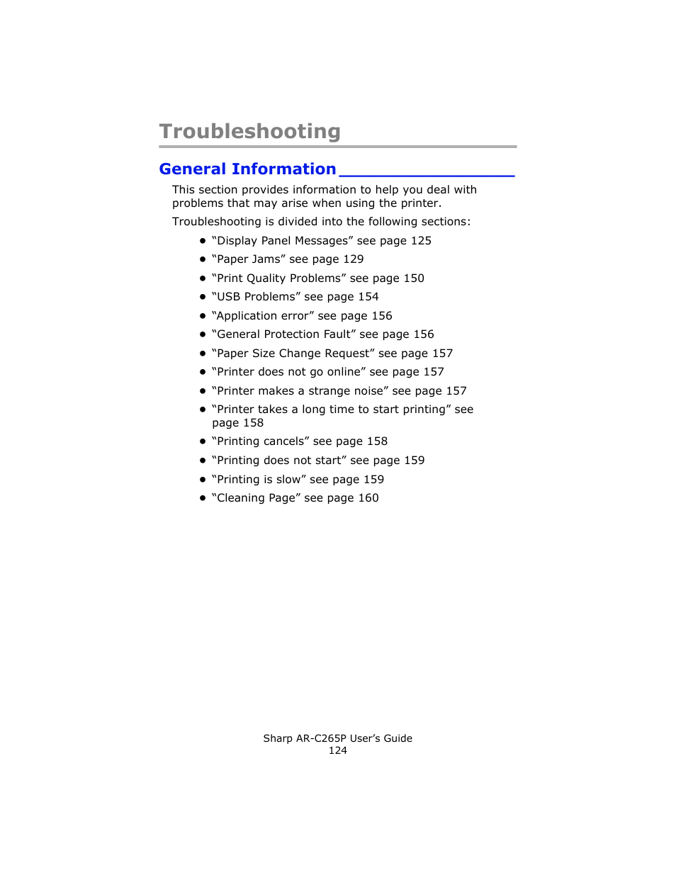 Troubleshooting, General information | Sharp AR-C265P User Manual | Page 124 / 310