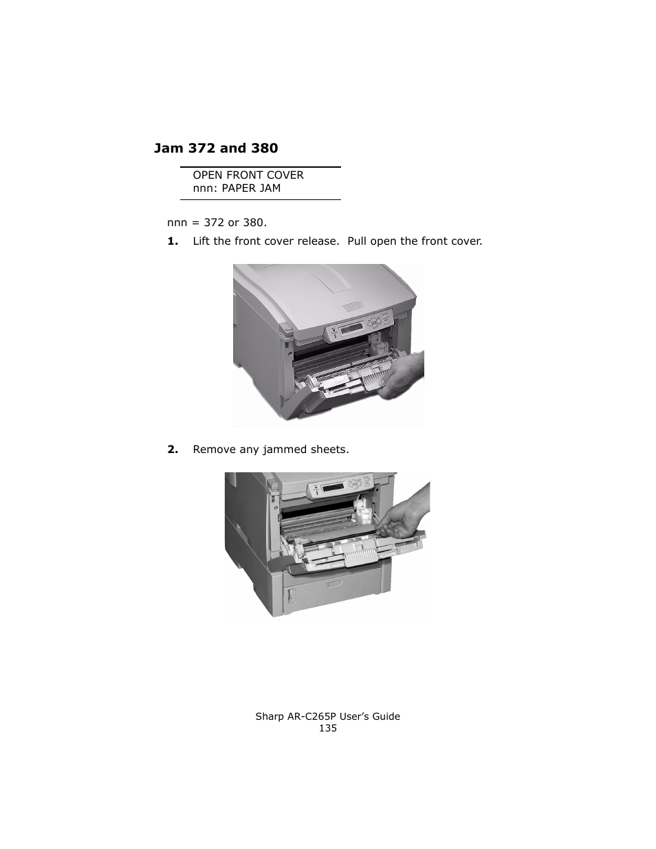 Jam 372 and 380 | Sharp AR-C265P User Manual | Page 135 / 310