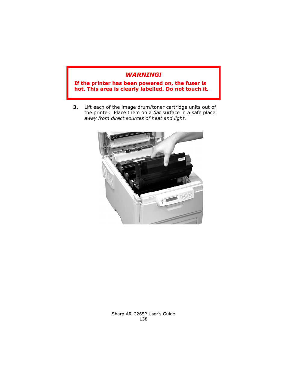 Warning | Sharp AR-C265P User Manual | Page 138 / 310