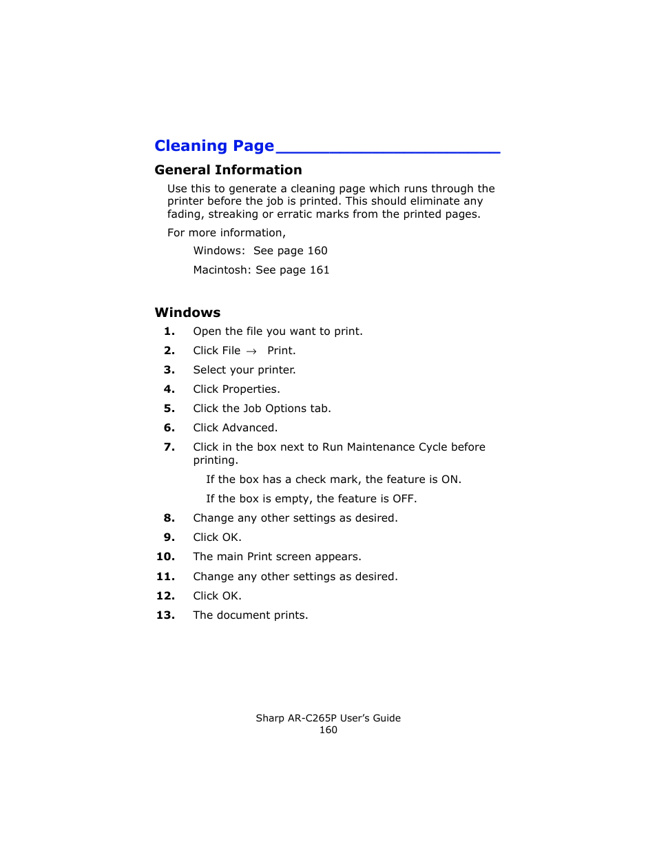 General information, Windows, Cleaning page | Sharp AR-C265P User Manual | Page 160 / 310