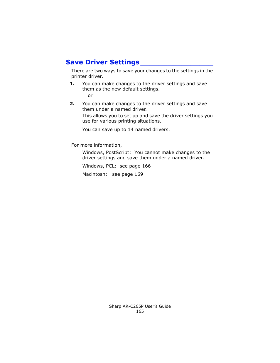 Save driver settings | Sharp AR-C265P User Manual | Page 165 / 310