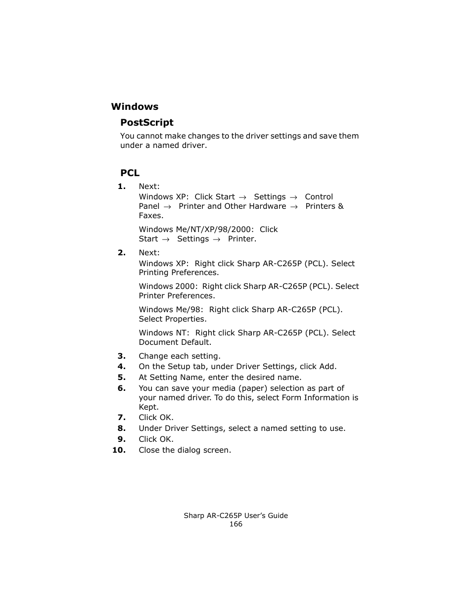 Windows, Postscript | Sharp AR-C265P User Manual | Page 166 / 310