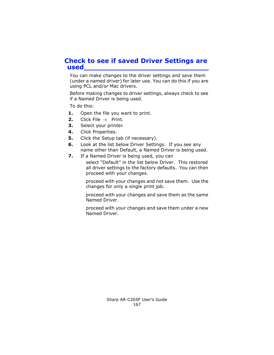 Check to see if saved driver settings are used | Sharp AR-C265P User Manual | Page 167 / 310