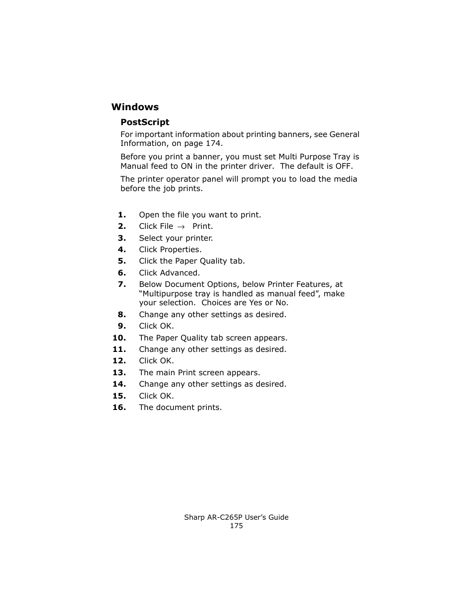 Windows, Postscript | Sharp AR-C265P User Manual | Page 175 / 310