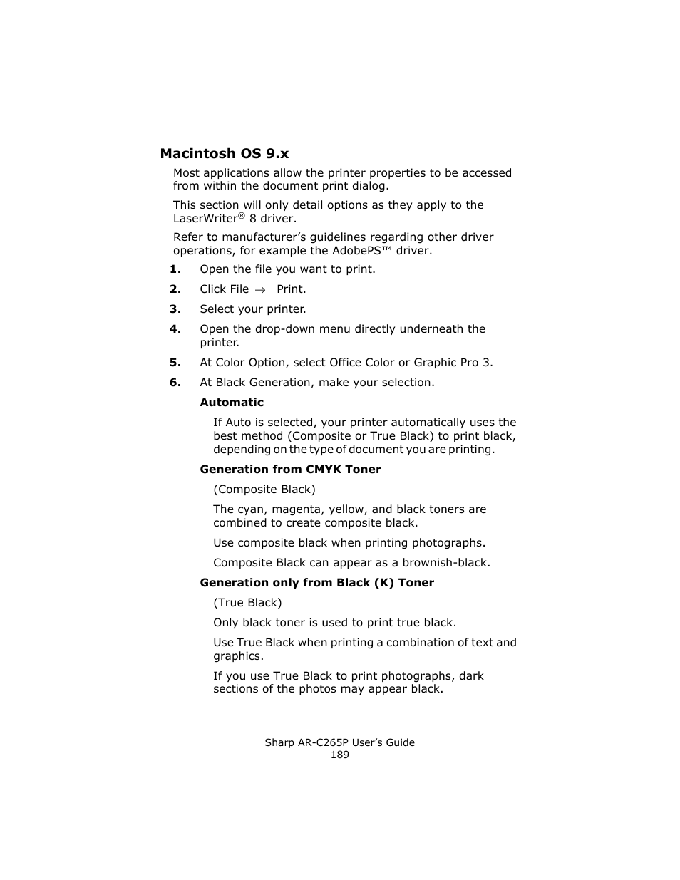 Macintosh os 9.x | Sharp AR-C265P User Manual | Page 189 / 310