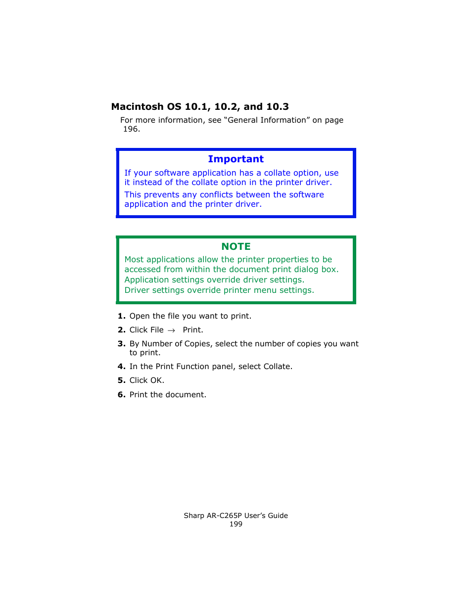 Macintosh os 10.1, 10.2, and 10.3, Important | Sharp AR-C265P User Manual | Page 199 / 310