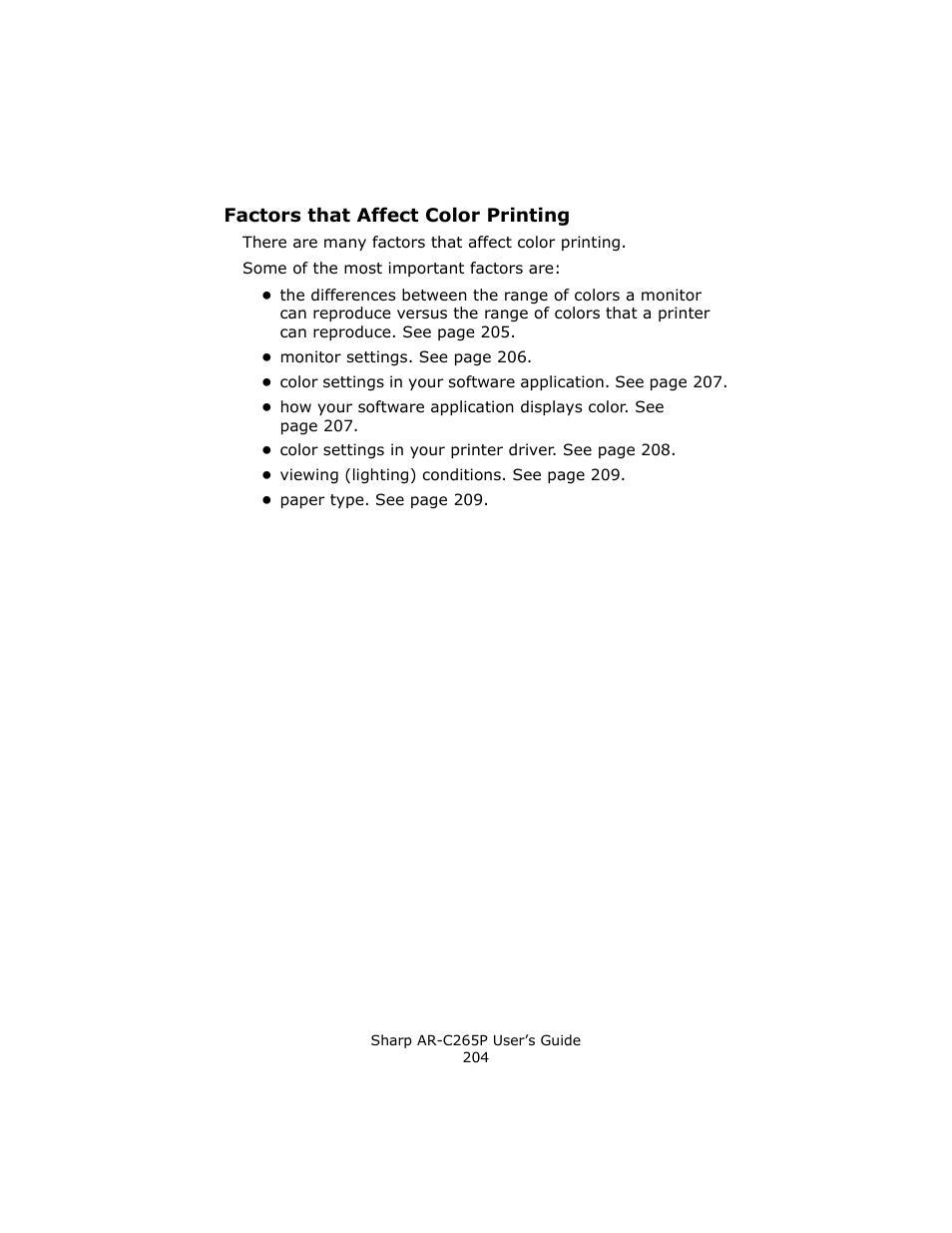 Factors that affect color printing | Sharp AR-C265P User Manual | Page 204 / 310