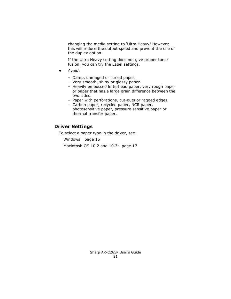 Driver settings | Sharp AR-C265P User Manual | Page 21 / 310