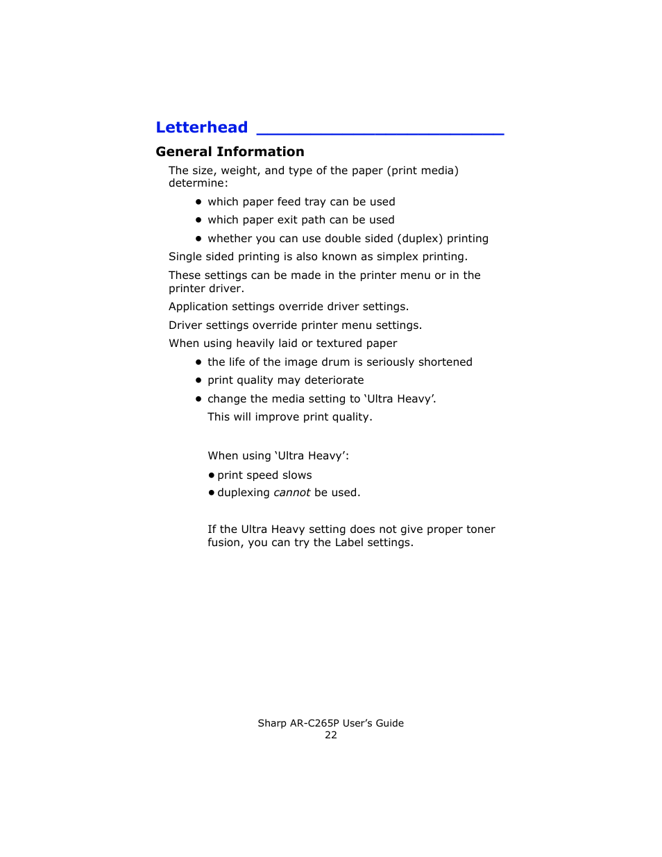 Letterhead, General information | Sharp AR-C265P User Manual | Page 22 / 310