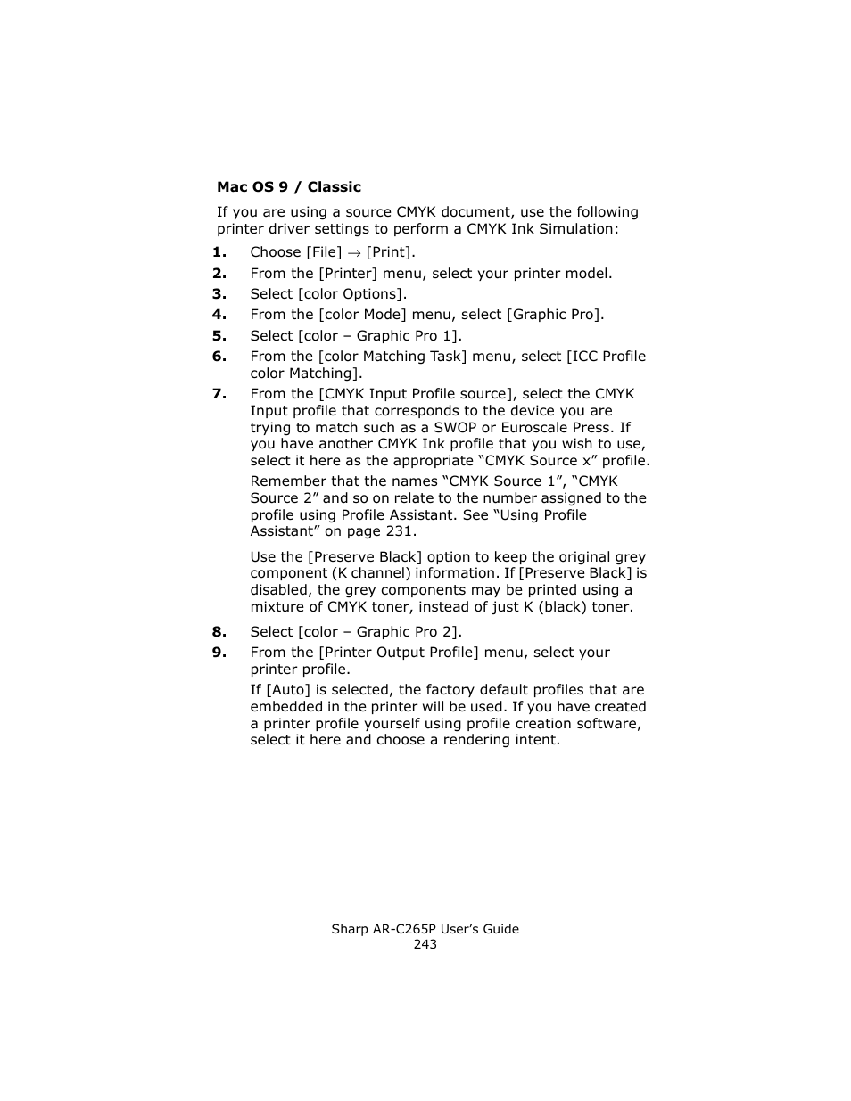 Mac os 9 / classic | Sharp AR-C265P User Manual | Page 243 / 310