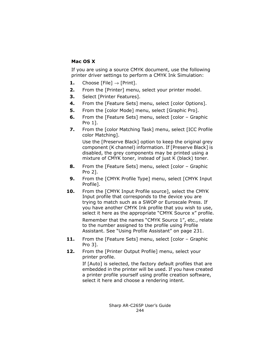 Mac os x | Sharp AR-C265P User Manual | Page 244 / 310