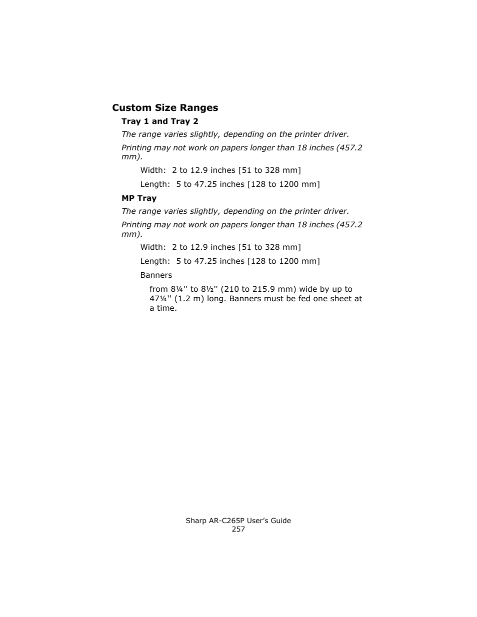 Custom size ranges | Sharp AR-C265P User Manual | Page 257 / 310
