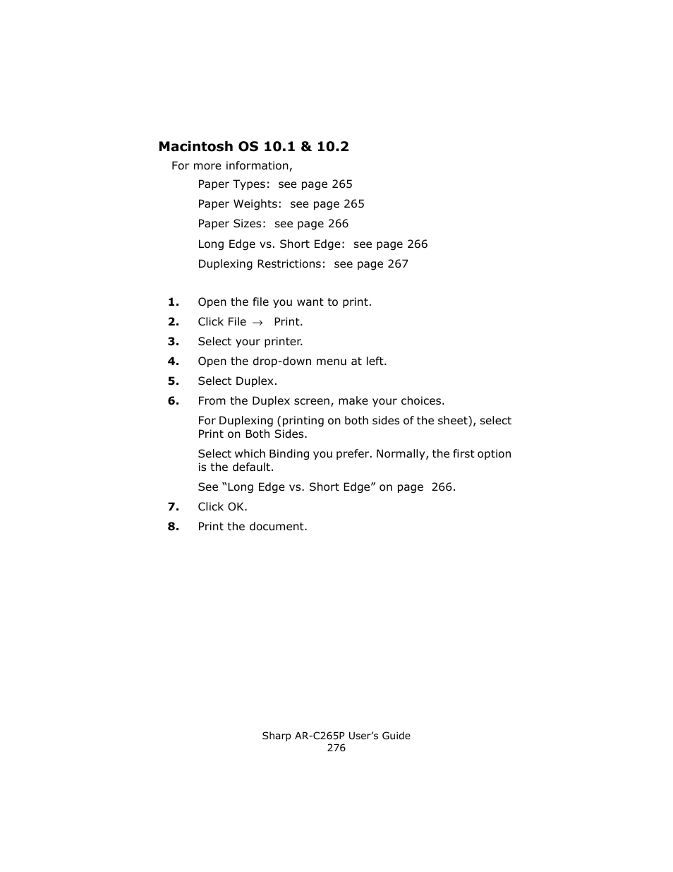 Macintosh os 10.1 & 10.2 | Sharp AR-C265P User Manual | Page 276 / 310